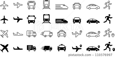 Line drawing and silhouette transportation related icon set 110376997