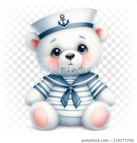 Cute teddy bear, polar bear toy in marine form. 110377256