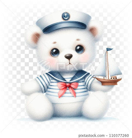 Cute teddy bear, polar bear toy in marine form. 110377260