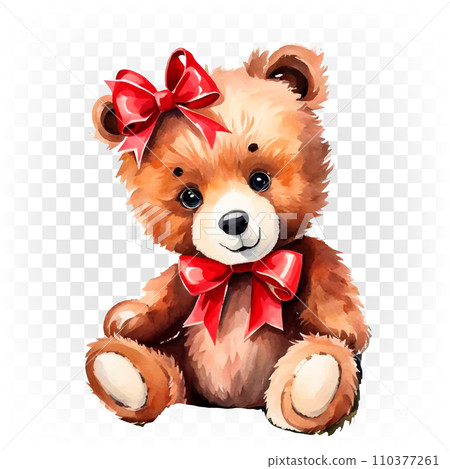 Cute teddy bear, brown bear toy with red bow. Cute teddy bear, brown bear toy with red bow. 110377261