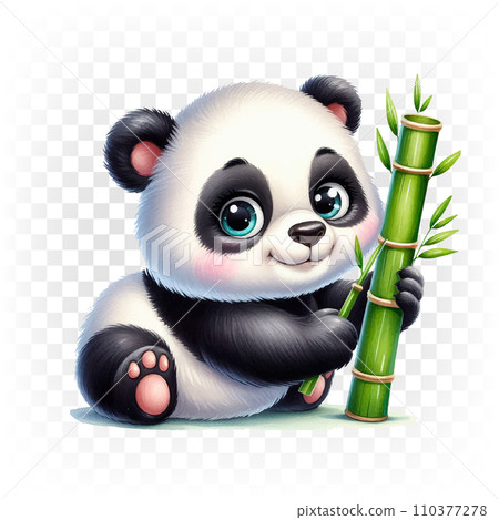 Panda, a teddy bear with bamboo. Illustration on a transparent background. 110377278