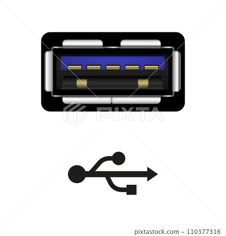USB 3.0 in 3D style with icon. Vector illustration isolated on white background. 110377316
