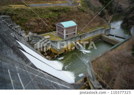 Water discharge seen from the top of Katakura Dam Water discharge seen from the top of Katakura Dam 110377325