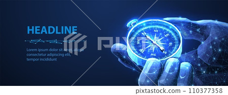 Compass in digital hand. business strategic explorer, Vision crisis, Mission path, Agency creative 110377358