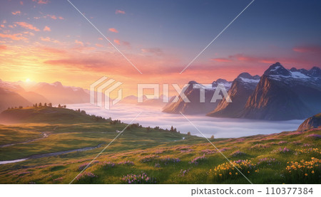 Majestic Mountain Sunset 110377384