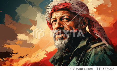 Portrait of a fictional emotional man similar to Palestinian leader Yasser Arafat 110377902