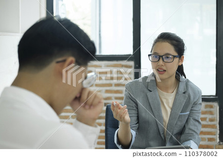 Healthcare concept of professional psychologist doctor consult in psychotherapy session or counsel diagnosis health. 110378002