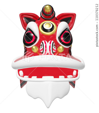 3d lion dance head for festive chinese new year holiday. 3d render illustration 110378212