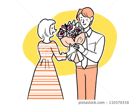 一個男人送花束,一個女人接受花束 一個男人送花束,一個女人接受花束 110378338