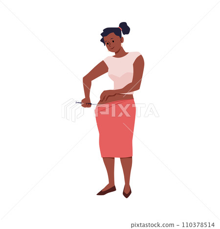 Woman does intramuscular self-injection, flat vector illustration isolated. 110378514