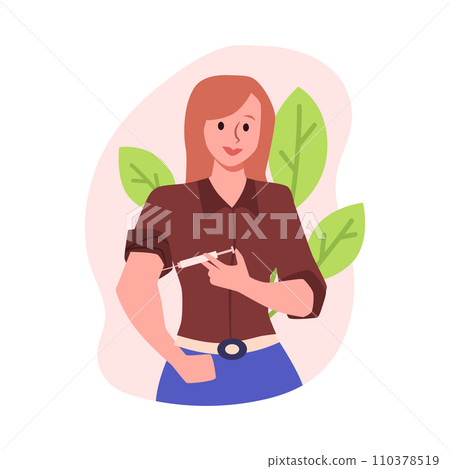 Applying self injection in arm vector illustration. 110378519