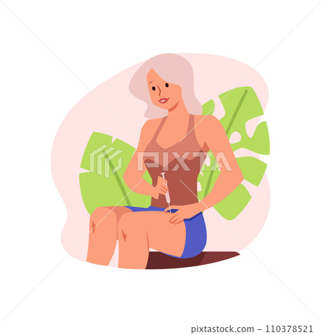 Girl do self injection in thigh vector illustration. 110378521