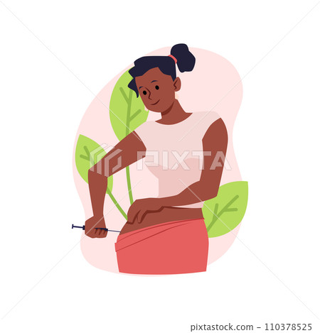 Young black woman do self injection vector illustration. 110378525