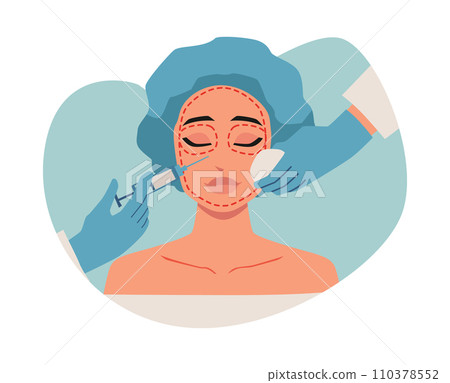 Doctor make injection to woman's face. 110378552