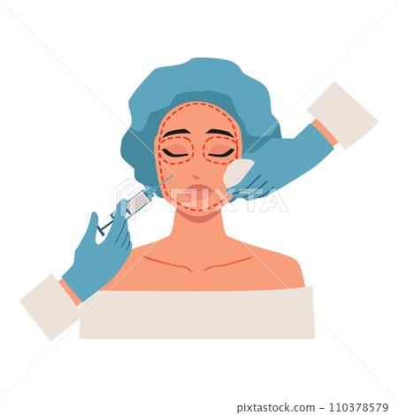 Plastic surgery design concept, female face, cartoon vector illustration Plastic surgery design concept, female face, cartoon vector illustration 110378579