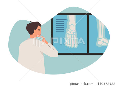 Orthopedic doctor looking at x-rays, cartoon vector illustration on white 110378588