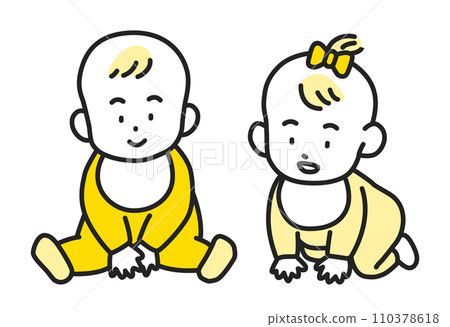 Baby set of a boy sitting and a girl crawling 110378618
