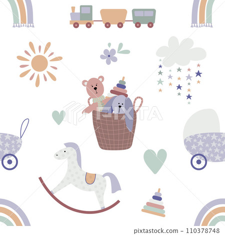 Boho baby rainbow seamless pattern. Boho color rainbow background for your project 110378748