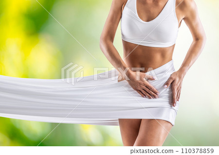 Slim Waist of Young Sporty Woman. Detail of Perfect Fit Female