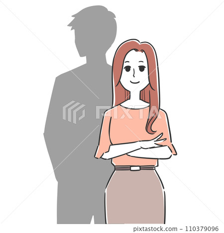 一個微笑的女人和一個男人背靠背站著的剪影 一個微笑的女人和一個男人背靠背站著的剪影 110379096