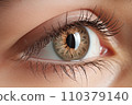 Close-up of the eyes of a young woman with makeup. Concept of natural cosmetics and eye look. "AI image generation" 110379140