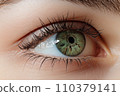 Close-up of the eyes of a young woman with makeup. Concept of natural cosmetics and eye look. "AI image generation" 110379141