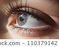Close-up of the eyes of a young woman with makeup. Concept of natural cosmetics and eye look. "AI image generation" 110379142
