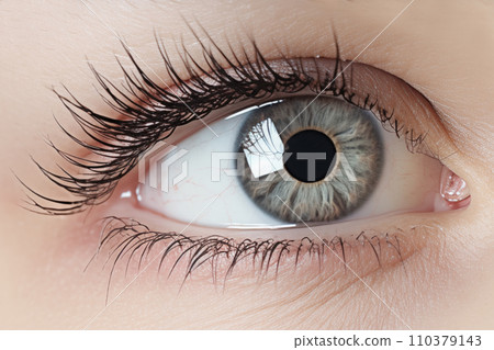 Close-up of the eyes of a young woman with makeup. Concept of natural cosmetics and eye look. "AI image generation" Close-up of the eyes of a young woman with makeup. Concept of natural cosmetics and eye look. "AI image generation" 110379143