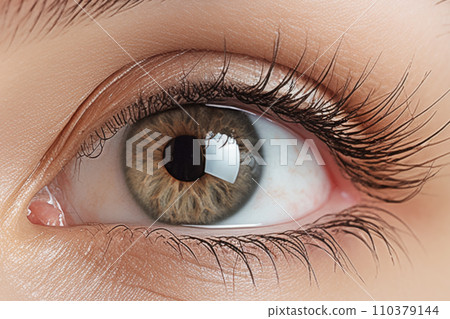 Close-up of the eyes of a young woman with makeup. Concept of natural cosmetics and eye look. "AI image generation" Close-up of the eyes of a young woman with makeup. Concept of natural cosmetics and eye look. "AI image generation" 110379144