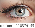 Close-up of the eyes of a young woman with makeup. Concept of natural cosmetics and eye look. "AI image generation" 110379145