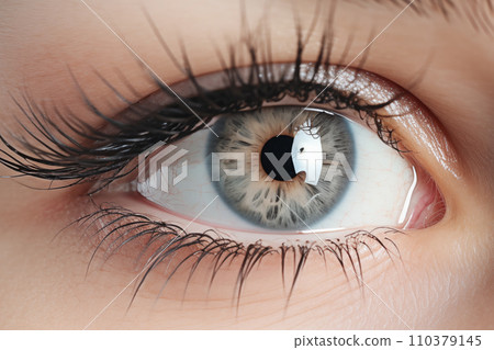 Close-up of the eyes of a young woman with makeup. Concept of natural cosmetics and eye look. "AI image generation" Close-up of the eyes of a young woman with makeup. Concept of natural cosmetics and eye look. "AI image generation" 110379145