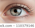 Close-up of the eyes of a young woman with makeup. Concept of natural cosmetics and eye look. "AI image generation" 110379146