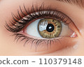 Close-up of the eyes of a young woman with makeup. Concept of natural cosmetics and eye look. "AI image generation" 110379148
