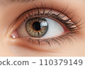 Close-up of the eyes of a young woman with makeup. Concept of natural cosmetics and eye look. "AI image generation" 110379149