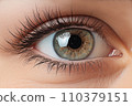 Close-up of the eyes of a young woman with makeup. Concept of natural cosmetics and eye look. "AI image generation" 110379151