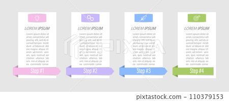 4 stages of development, improvement or training. Infographics with visual action icons for business, finance, project, plan or marketing 110379153