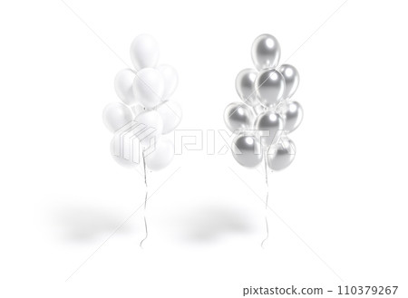 Blank white and silver round balloon bouquet mockup, front view 110379267