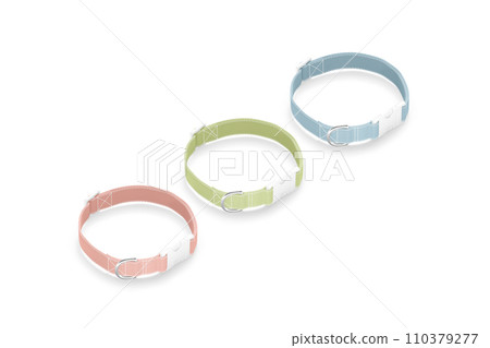 Blank colored dog collar with plastic buckle mockup, top view 110379277