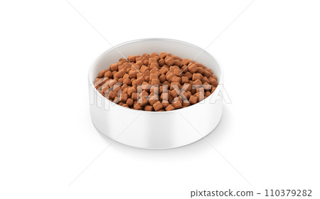 Blank white ceramic dog bowl with snack mockup, side view Blank white ceramic dog bowl with snack mockup, side view 110379282