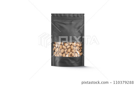 Blank black zipper pouch with nuts stand mockup, front view 110379288