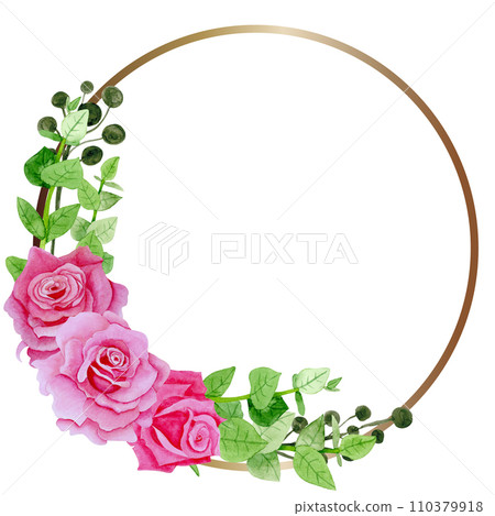 Isolated object-119. Roses wreath 4, watercolour illustration. Isolated object-119. Roses wreath 4, watercolour illustration. 110379918