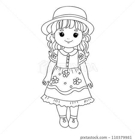 Girl cartoon,vector illustration isolated on white background,coloring book pages. 110379981