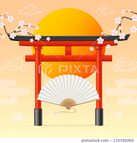 Realistic Detailed 3d Japan Travel and Tourism Concept Background. Vector 110380060