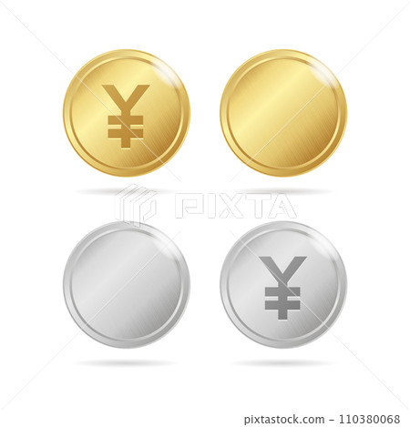 Realistic Detailed 3d Gold and Silver Coins Yen or Yuan Set. Vector Realistic Detailed 3d Gold and Silver Coins Yen or Yuan Set. Vector 110380068