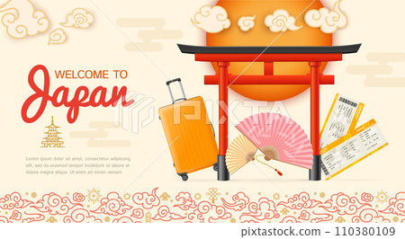 Realistic Detailed 3d Japan Travel and Tourism Ads Banner Concept Poster Card. Vector Realistic Detailed 3d Japan Travel and Tourism Ads Banner Concept Poster Card. Vector 110380109