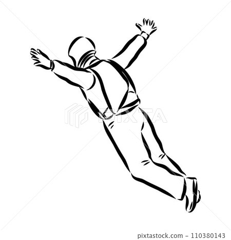 Hand drawn sketch of wingsuit in black isolated on white background. 110380143