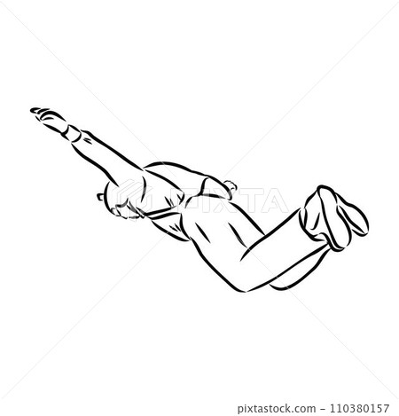 Hand drawn sketch of wingsuit in black isolated on white background. Hand drawn sketch of wingsuit in black isolated on white background. 110380157