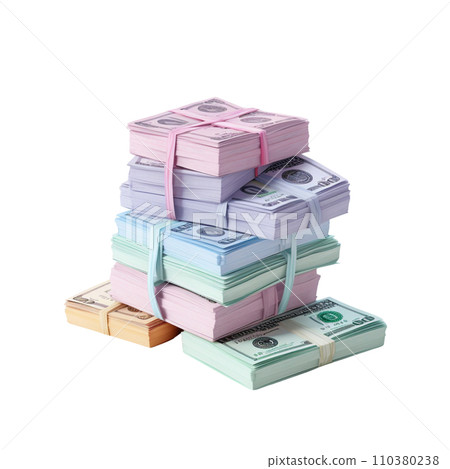 stack of dollars. Pastel background. 3D rendering. Financial and investment business concepts stack of dollars. Pastel background. 3D rendering. Financial and investment business concepts 110380238