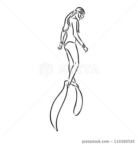 Sketch silhouette scuba divers on white background. Sketch silhouette scuba divers on white background. 110380585