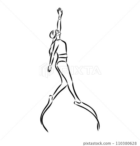 Sketch silhouette scuba divers on white background. 110380628